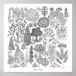 Bomen Zwart en Wit Teken Kunst Afdruk Poster