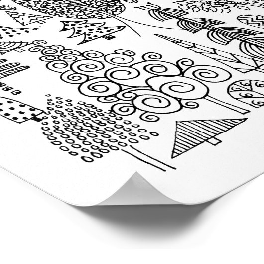 Bomen Zwart en Wit Tekening Kunstprint Poster (Hoek)