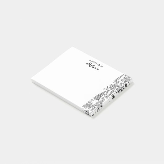 Bomen zwart-wit illustratie gepersonaliseerd post-it® notes (Schuin)