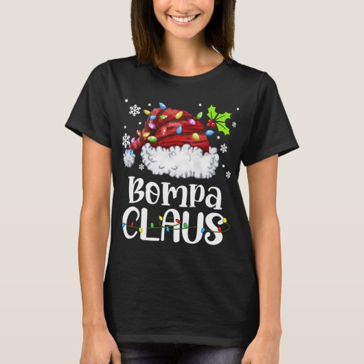 Bompa Claus Santa Hat Christmas Light Xmas T-shirt (Voorkant)