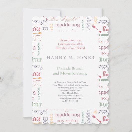 Bon Appetit 40e verjaardagsfeestje voor Gourmet Kaart (Achterkant)