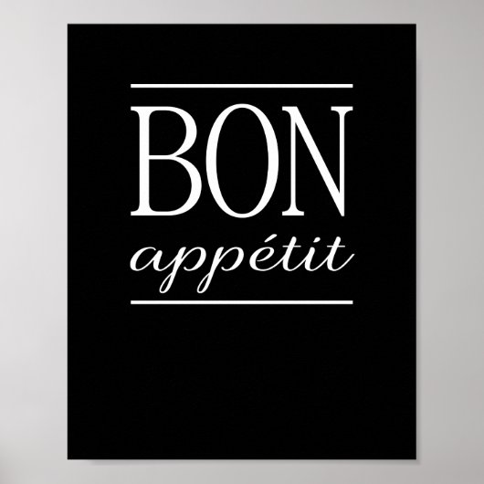 BON APPETIT Black Kitchen Dinner Quote Poster (Voorkant)