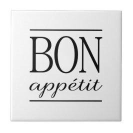 BON APPETIT Black & White Kitchen Typography Quote Tegeltje