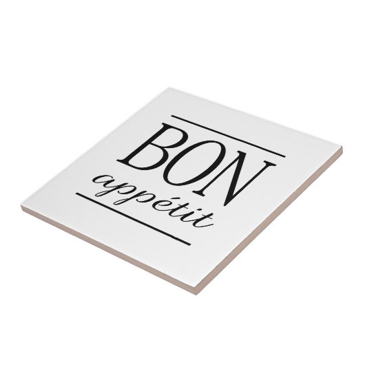 BON APPETIT Black & White Kitchen Typography Quote Tegeltje (Zijkant)