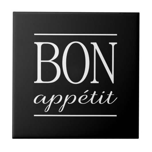 BON APPETIT Black & White Kitchen Typography Quote Tegeltje (Voorkant)