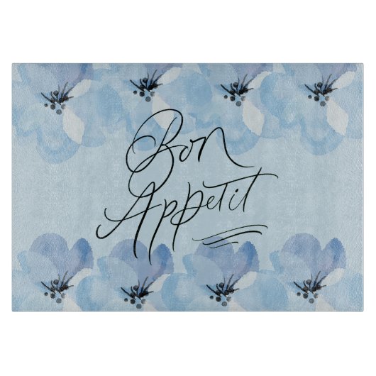 Bon Appetit Blauwe Bloemkeuken Snijplank (Voorkant)
