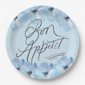 Bon Appetit Blue Floral Papieren Bordje (Voorkant)