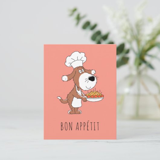 Bon Appétit Chef Cook Schattige Funny Dog Puppy Ca Briefkaart (Staand voorkant)