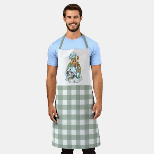 Bon Appetit Chef met Gingham Pattern Schort (Gedragen)