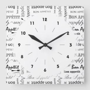 Bon Appetit Classic Black en White Pattern Vierkante Klok
