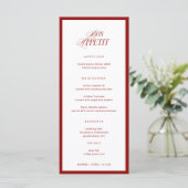 Bon Appetit Classic Elegant Red Wedding Menu (Staand voorkant)