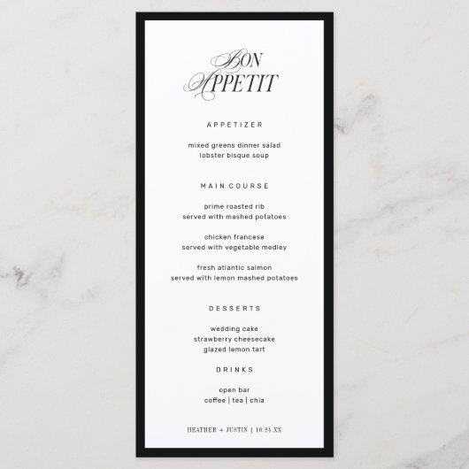 Bon Appetit Classic Elegant Wedding Menu (Voorkant)
