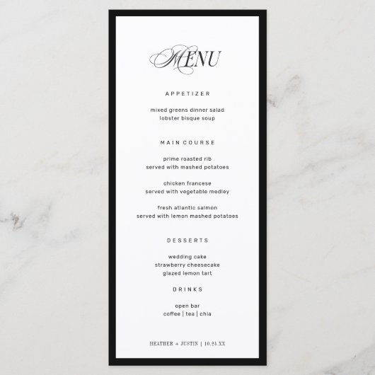 Bon Appetit Classic Elegante Fancy bruiloft Menu (Voorkant)
