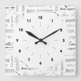 Bon Appetit Classic Frans zwart-wit Vierkante Klok