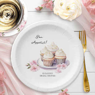 Bon Appetit Cupcakes en roze bloemen Papieren Bordje