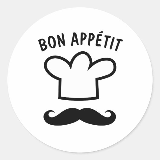 Bon appétit eten stickers met grappige snor (Voorkant)