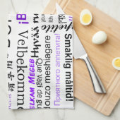 Bon appetit in andere talen - paarse theedoek (Quarter Fold)