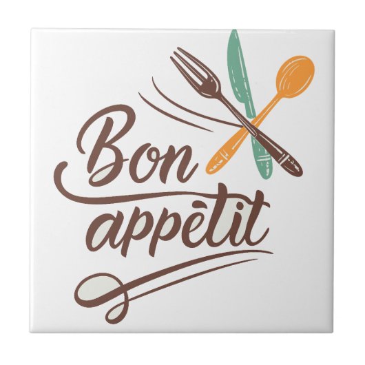 Bon Appétit Keuken Decor Bestek Illustratie Tegeltje (Voorkant)