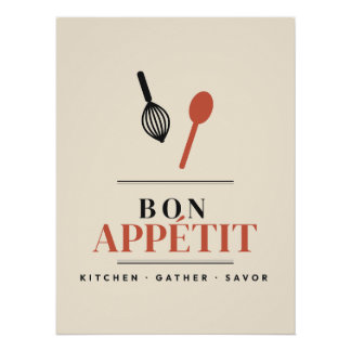 Bon Appétit Keuken Muur Kunst Retro Typografie Ete Perfect Poster