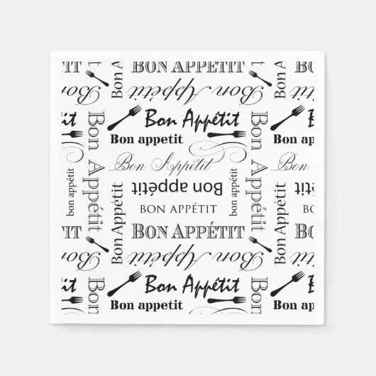 Bon Appetit Klassiek zwart-wit patroon Servetten (Voorkant)
