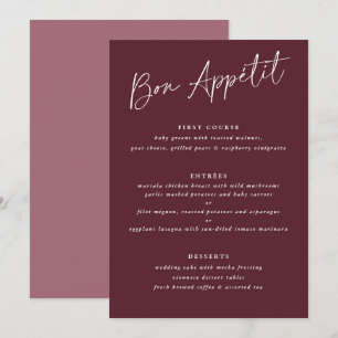 Bon Appétit Merlot Burgundy Handwriting Wedding Menu