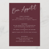 Bon Appétit Merlot Burgundy Handwriting Wedding Menu (Voorkant)