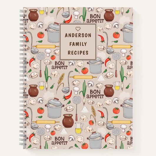 Bon Appetit Pattern Personalized Recipe Notitieboe Notitieboek (Voorkant)