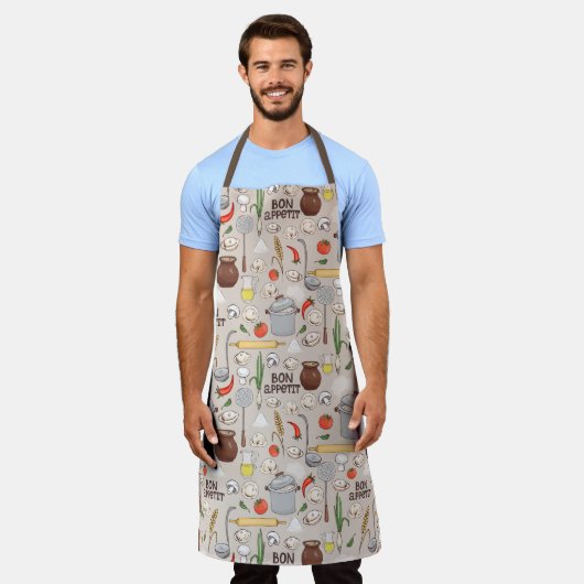 Bon Appetit Pattern Schort (Gedragen)