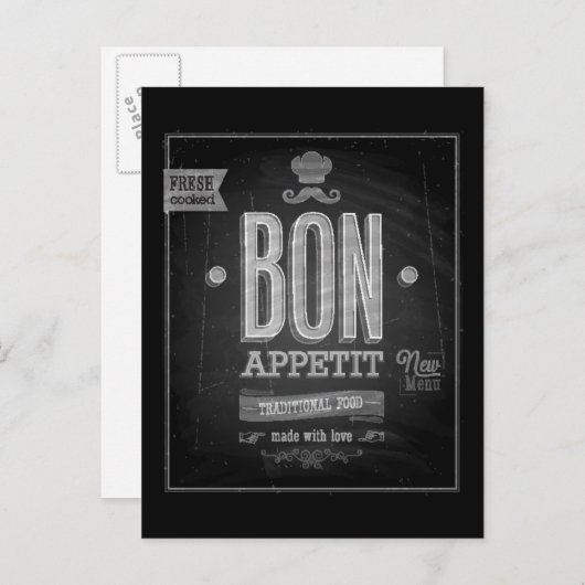  Bon Appetit Poster - Chalkboard Briefkaart (Voorkant / Achterkant)