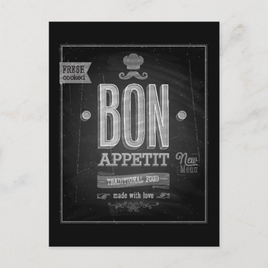 Bon Appetit Poster - Chalkboard Briefkaart (Voorkant)