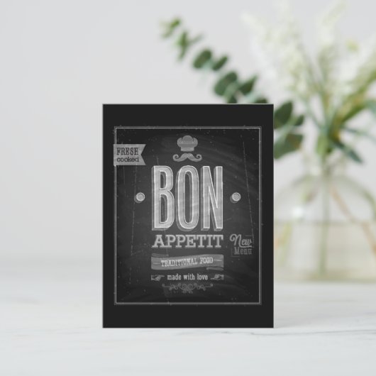 Bon Appetit Poster - Chalkboard Briefkaart (Staand voorkant)