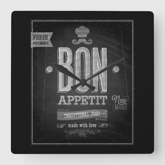  Bon Appetit Poster - Chalkboard Vierkante Klok (Voorkant)