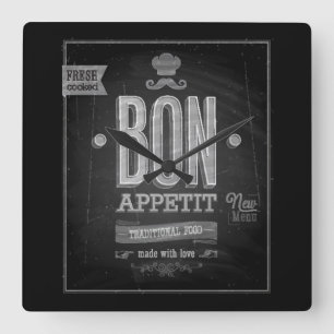 Bon Appetit Poster - Chalkboard Vierkante Klok