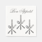 Bon Appetit Quote Fork Spoon Knife Bestek Elegant Servetten (Voorkant)