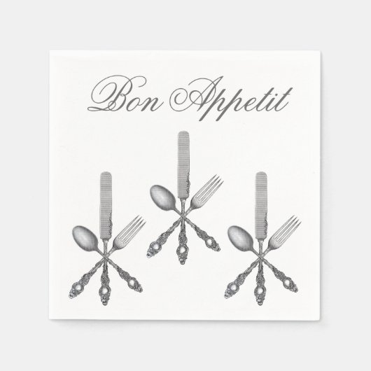 Bon Appetit Quote Fork Spoon Knife Bestek Elegant Servetten (Voorkant)