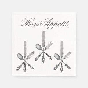 Bon Appetit Quote Fork Spoon Knife Cutlery Elegant Servetten
