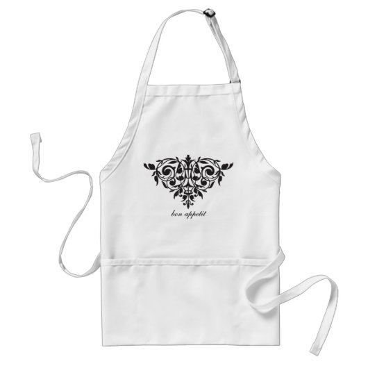 Bon appetit silhouette damask chandelier apron standaard schort (Voorkant)