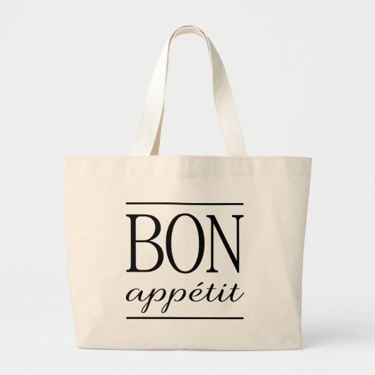 BON APPETIT Typography Dinner Quote White Grote Tote Bag (Voorkant)