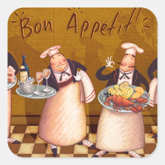 Bon Appétit Vierkante Sticker (Voorkant)