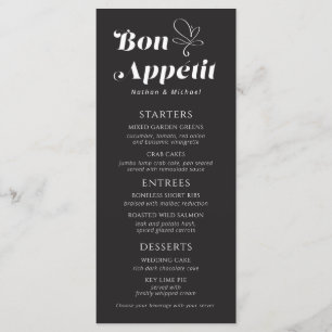 Bon Appetit Weddenschap Dinner Black White Menu