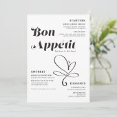 Bon Appetit Weddenschap Dinner Black White Menu (Staand voorkant)