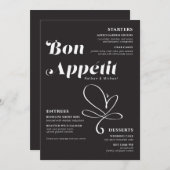 Bon Appetit Weddenschap Dinner Black White Menu (Voorkant / Achterkant)