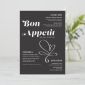 Bon Appetit Weddenschap Dinner Black White Menu (Staand voorkant)