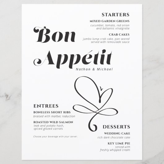 Bon Appetit Wedding Dinner Black White Paper (Voorkant)
