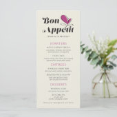 Bon Appetit Wedding Dinner Magenta Cream Menu (Staand voorkant)