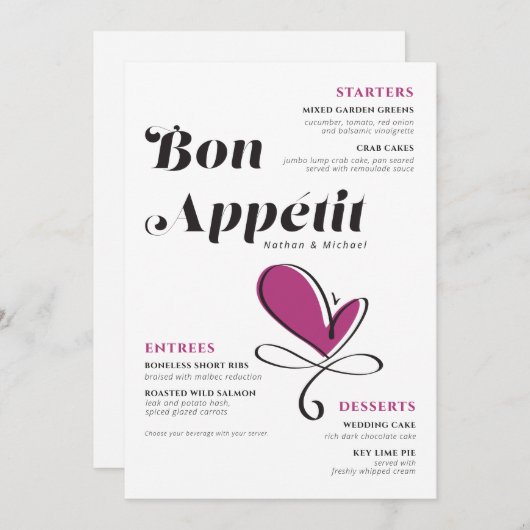 Bon Appetit Wedding Dinner Menu (Voorkant / Achterkant)
