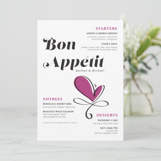 Bon Appetit Wedding Dinner Menu (Staand voorkant)