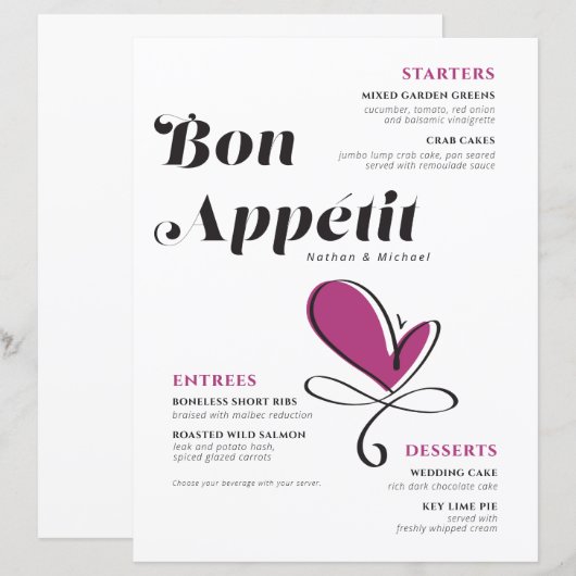 Bon Appetit Wedding Dinner Menu (Voorkant / Achterkant)