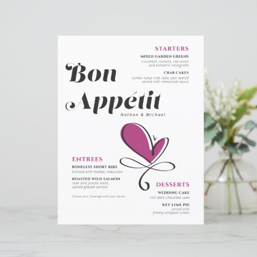 Bon Appetit Wedding Dinner Menu (Staand voorkant)