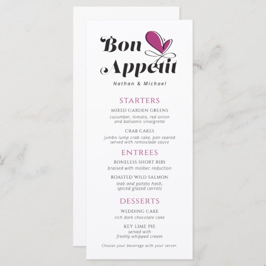 Bon Appetit Wedding Dinner Menu (Voorkant / Achterkant)